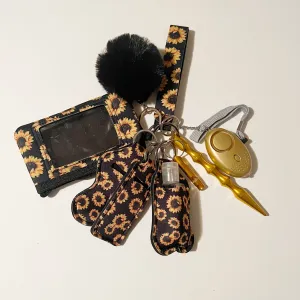 10-Piece Sunflower Print Safety Keychain Set