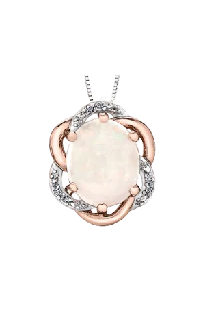 10K Rose Gold Opal and Diamond Pendant with Chain