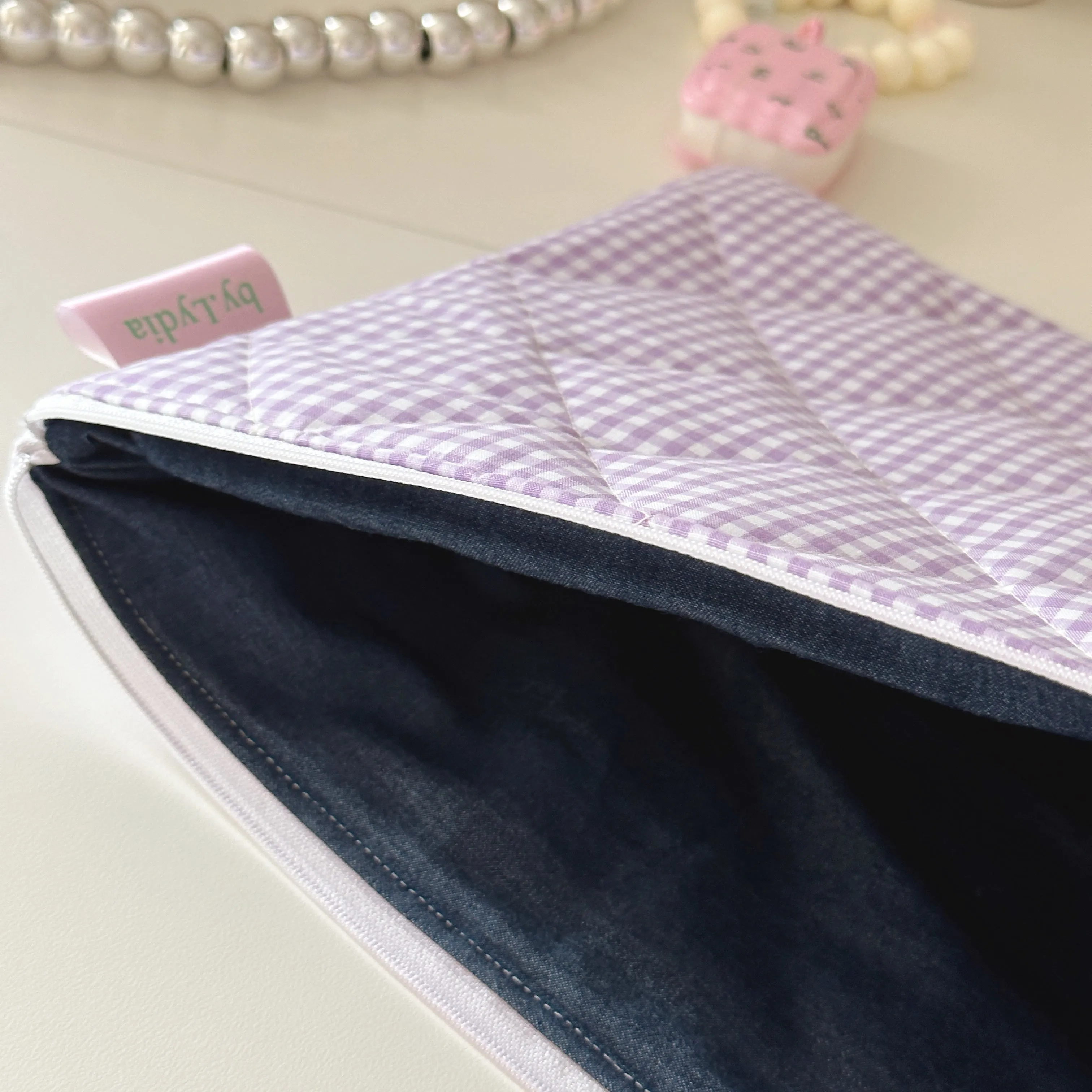 13” Laptop Pouch - Purple Gingham