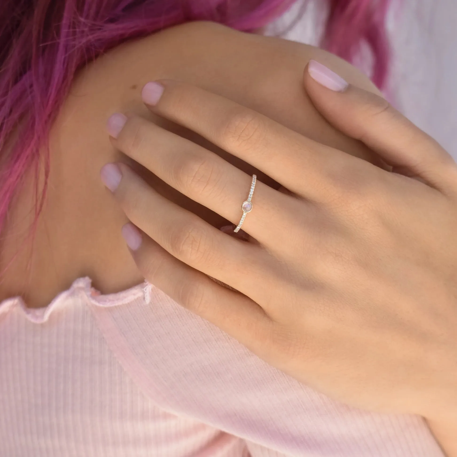 14k Moonstone Diamond Ring