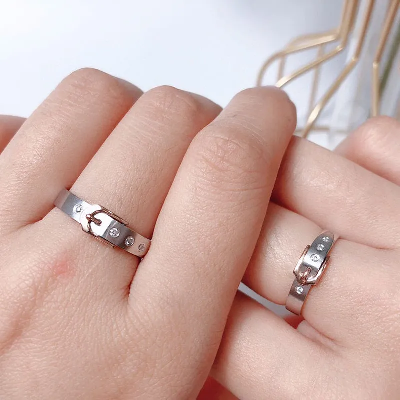 18K Gold Round Natural Diamond Belt Couple Ring