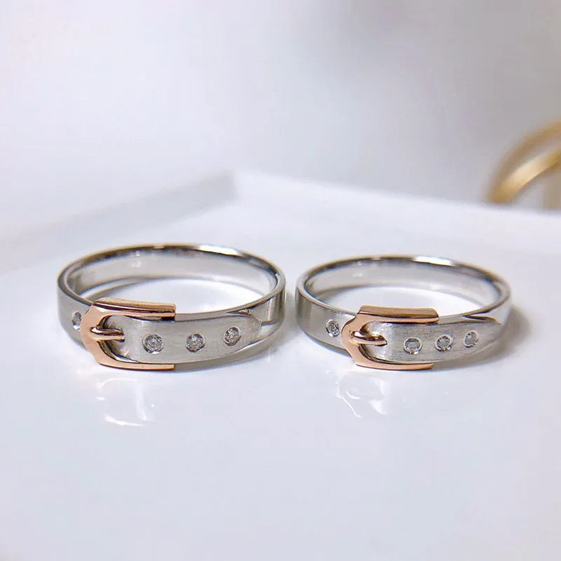 18K Gold Round Natural Diamond Belt Couple Ring