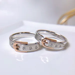 18K Gold Round Natural Diamond Belt Couple Ring