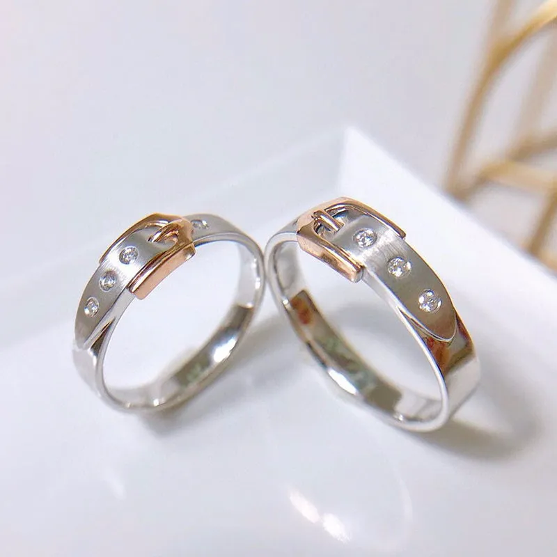 18K Gold Round Natural Diamond Belt Couple Ring