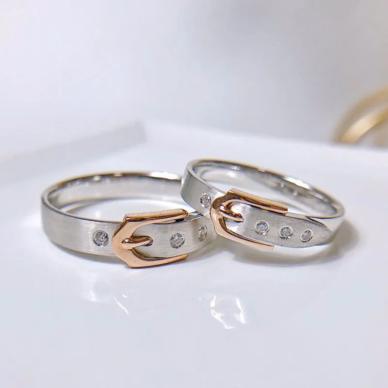 18K Gold Round Natural Diamond Belt Couple Ring
