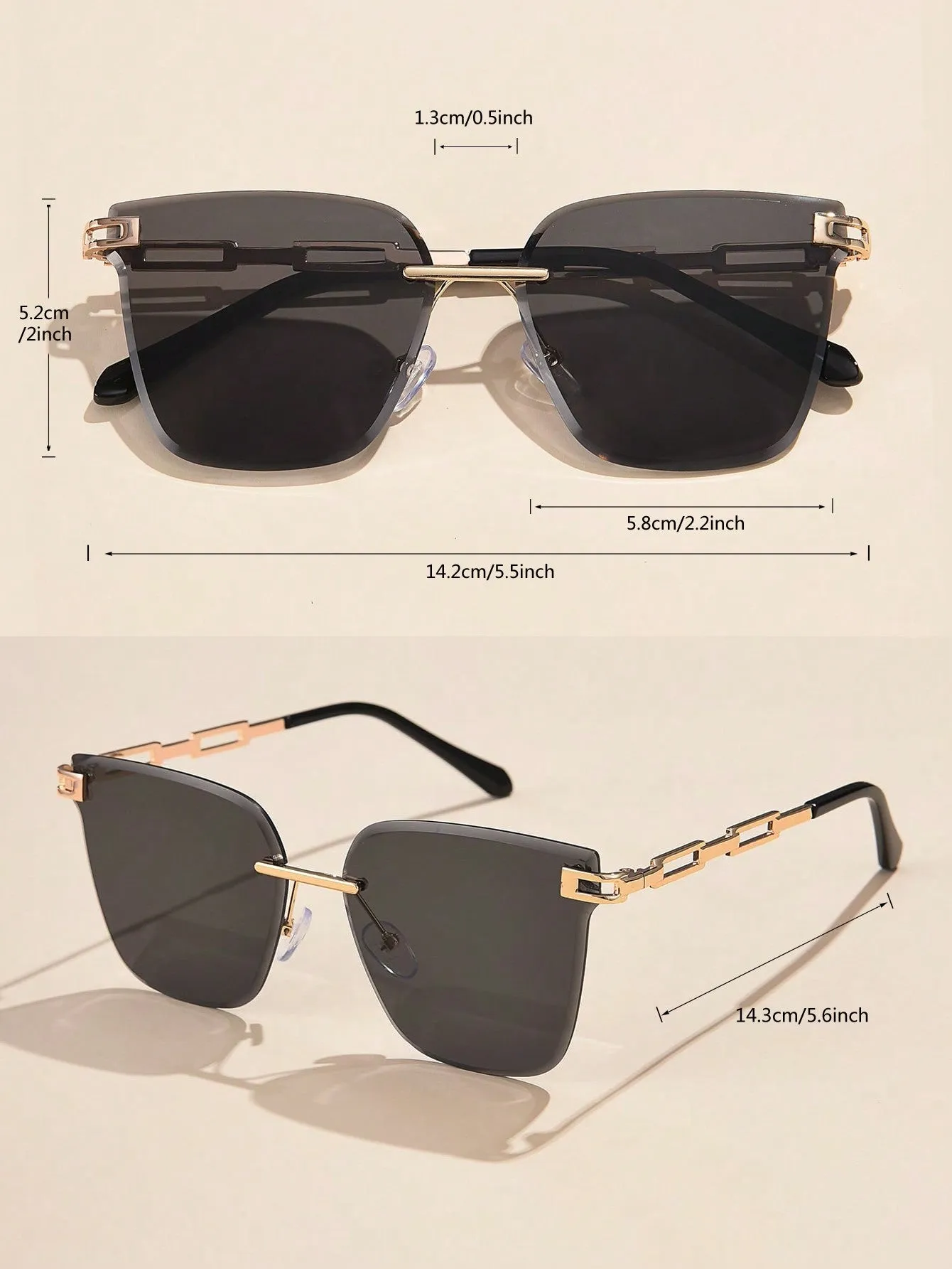 1pc Metal Square Frameless Sunglasses