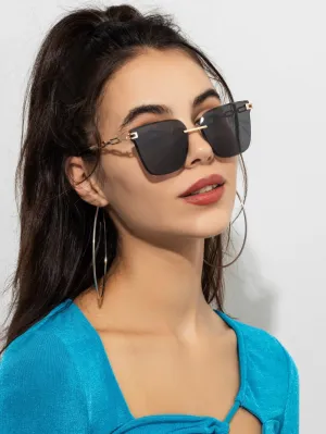1pc Metal Square Frameless Sunglasses