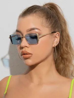 1pc Metal Trim Square Sunglasses