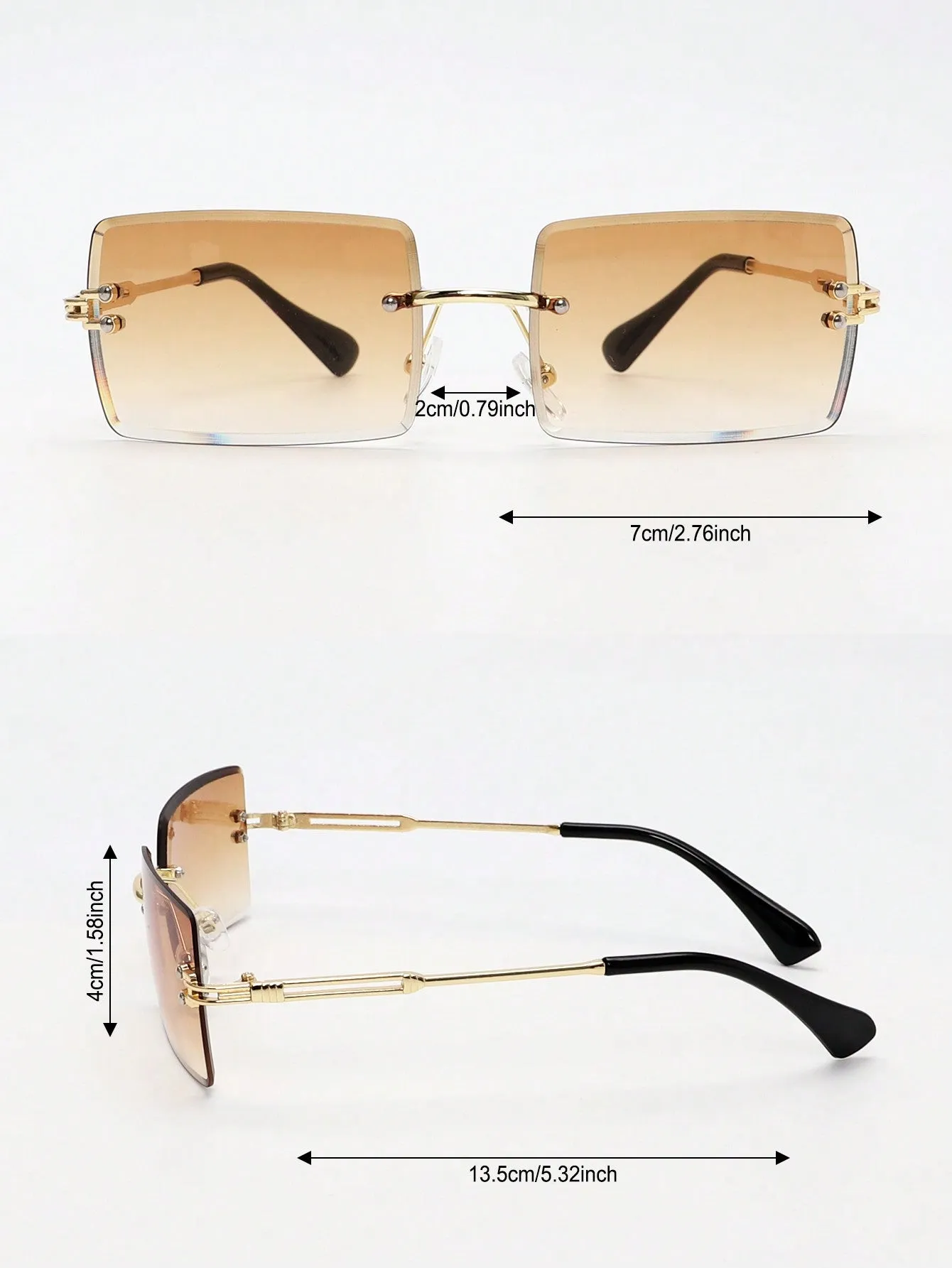 1pc Rimless Square Metal Frame Sunglasses