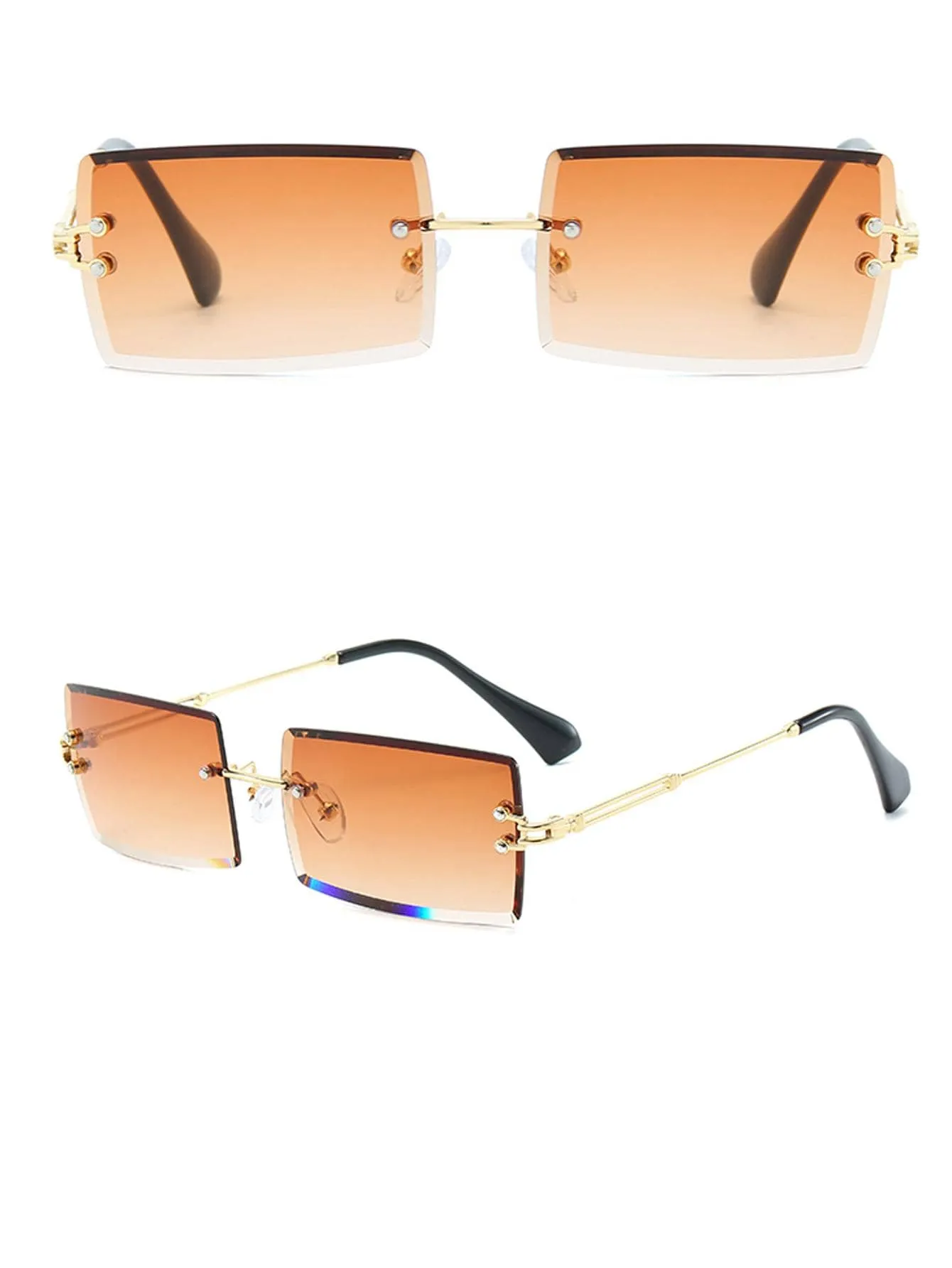 1pc Rimless Square Metal Frame Sunglasses