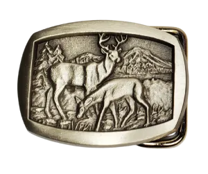 2 DEER Small Belt Buckle Pewter