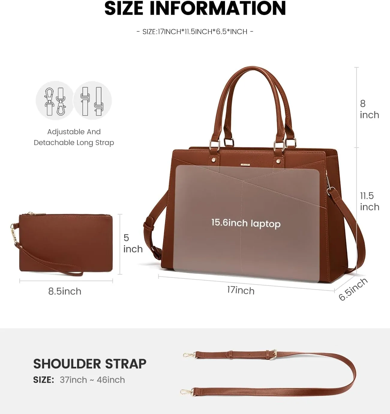 2Pcs Leather Office Laptop Tote Bag, 15.6" 17.3"