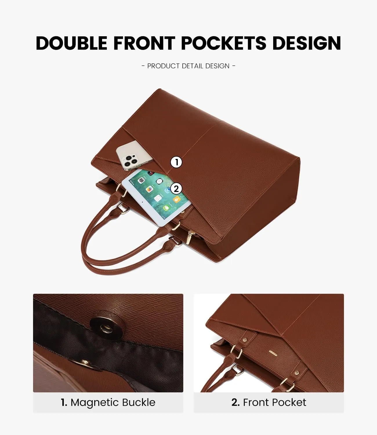 2Pcs Leather Office Laptop Tote Bag, 15.6" 17.3"
