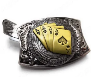 4 Aces Click-In Folding Knife Belt Buckle Push-Button-Release