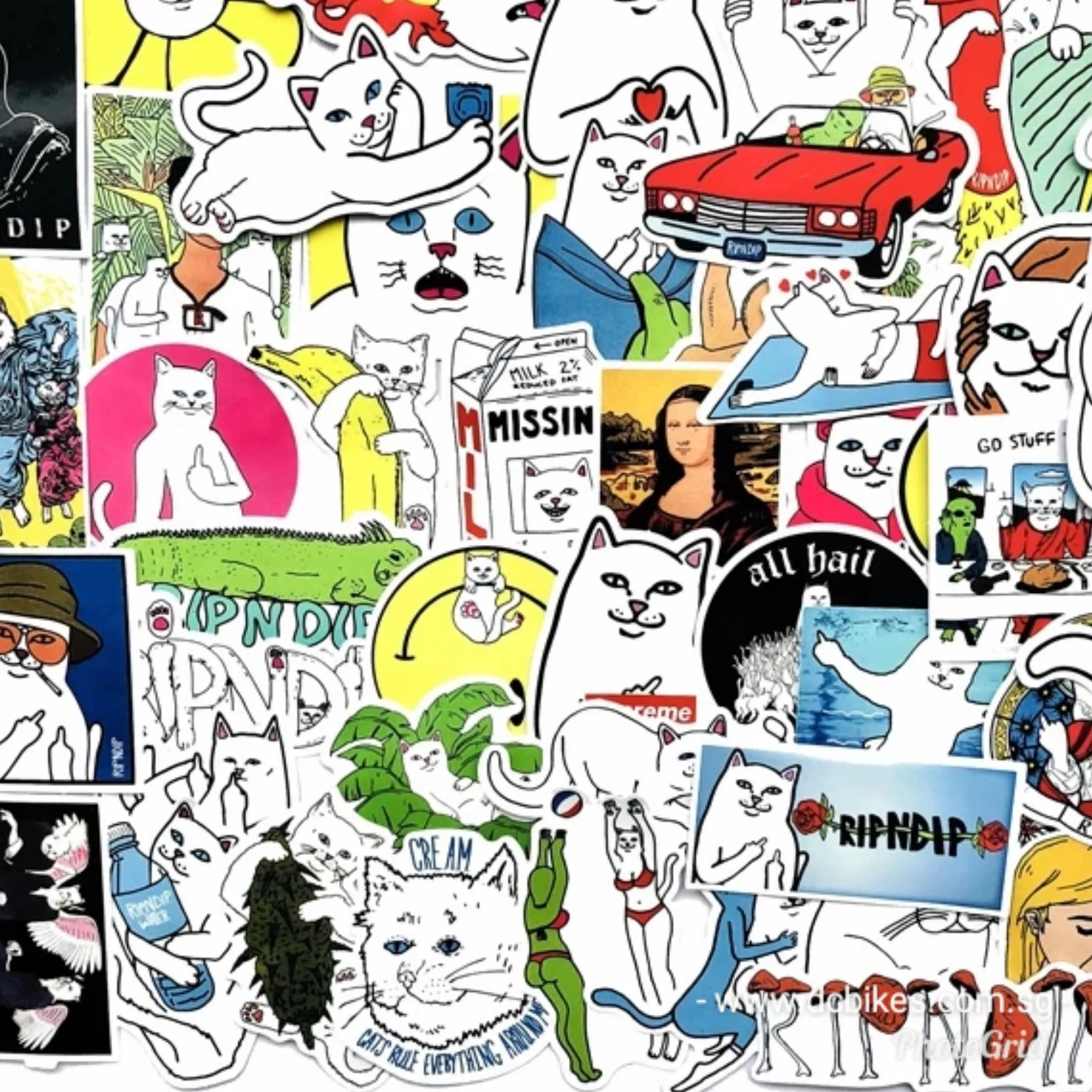 50 Pieces Rip And Dip Funny Cat Middle Finger DIY Colour Random Sticker Bomb Decals