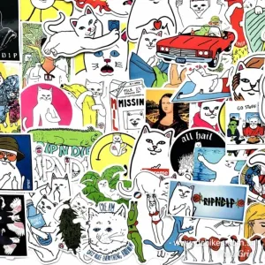 50 Pieces Rip And Dip Funny Cat Middle Finger DIY Colour Random Sticker Bomb Decals