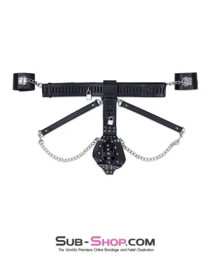 7215M      Locking Male Chastity Cage Belt with Chained Locking Wrist Cuffs