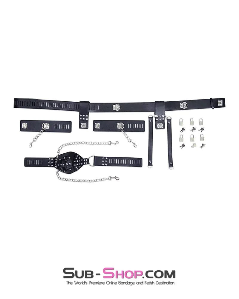 7215M      Locking Male Chastity Cage Belt with Chained Locking Wrist Cuffs