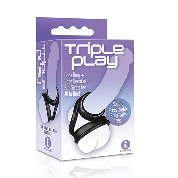 9's Triple Black Cock Ring & Balls