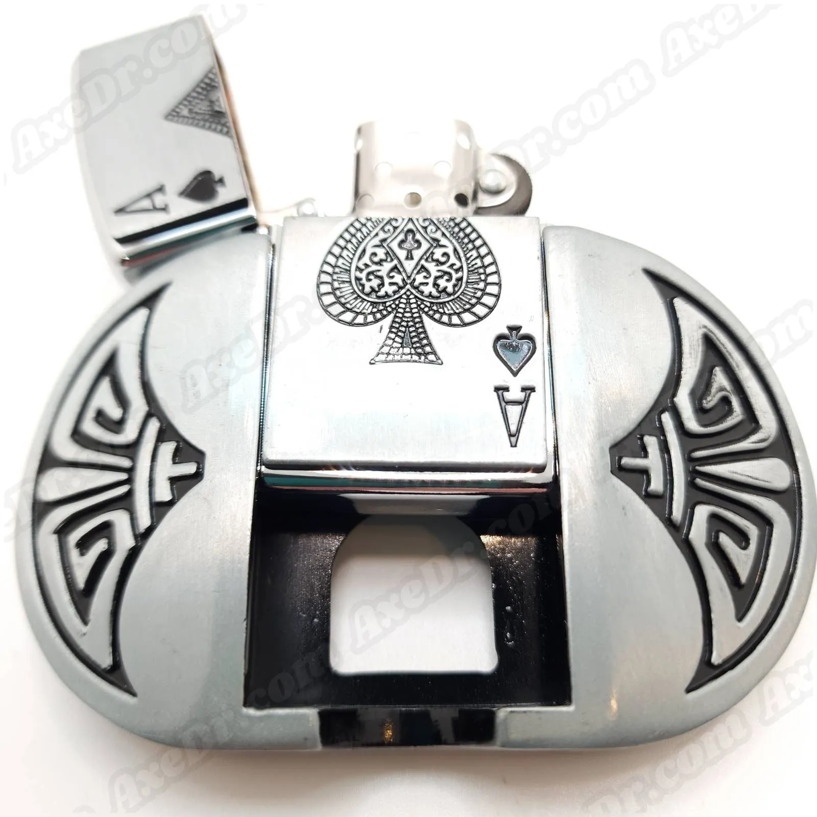 Ace of Spades Belt Buckle Lighter Holder with Ace of Spades Lighter Mens Western Cowboy Hidden Stash