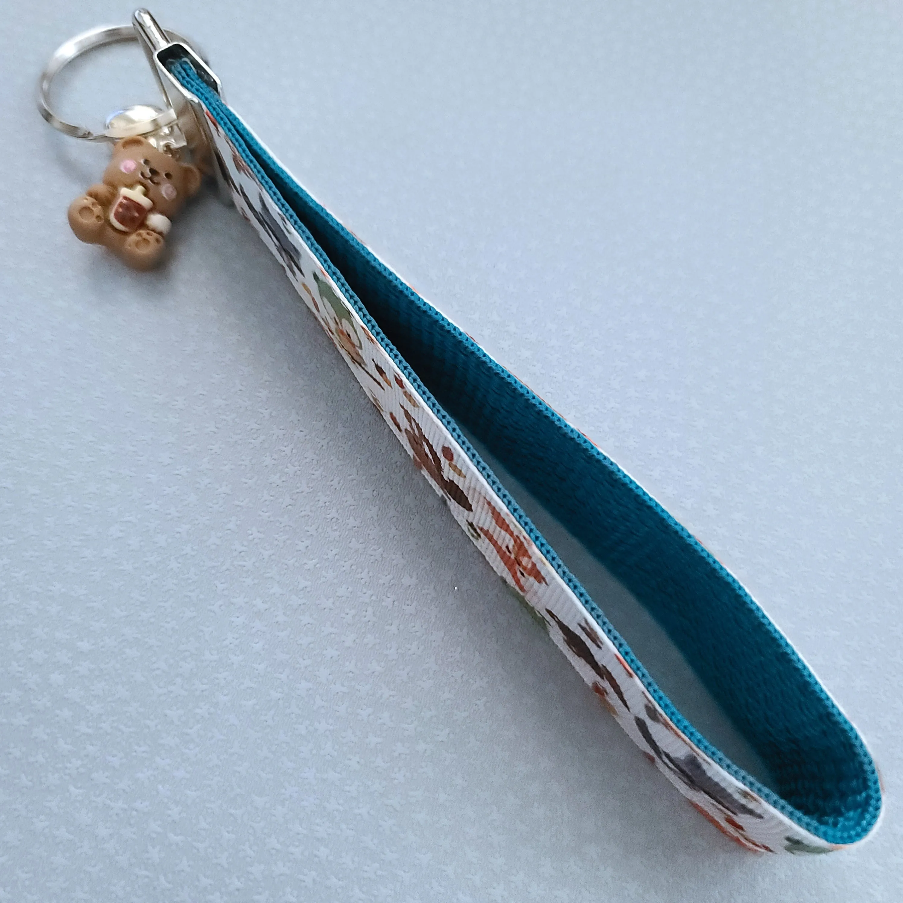 Adorable Fall Forest Friends on White Key Fob on Silver