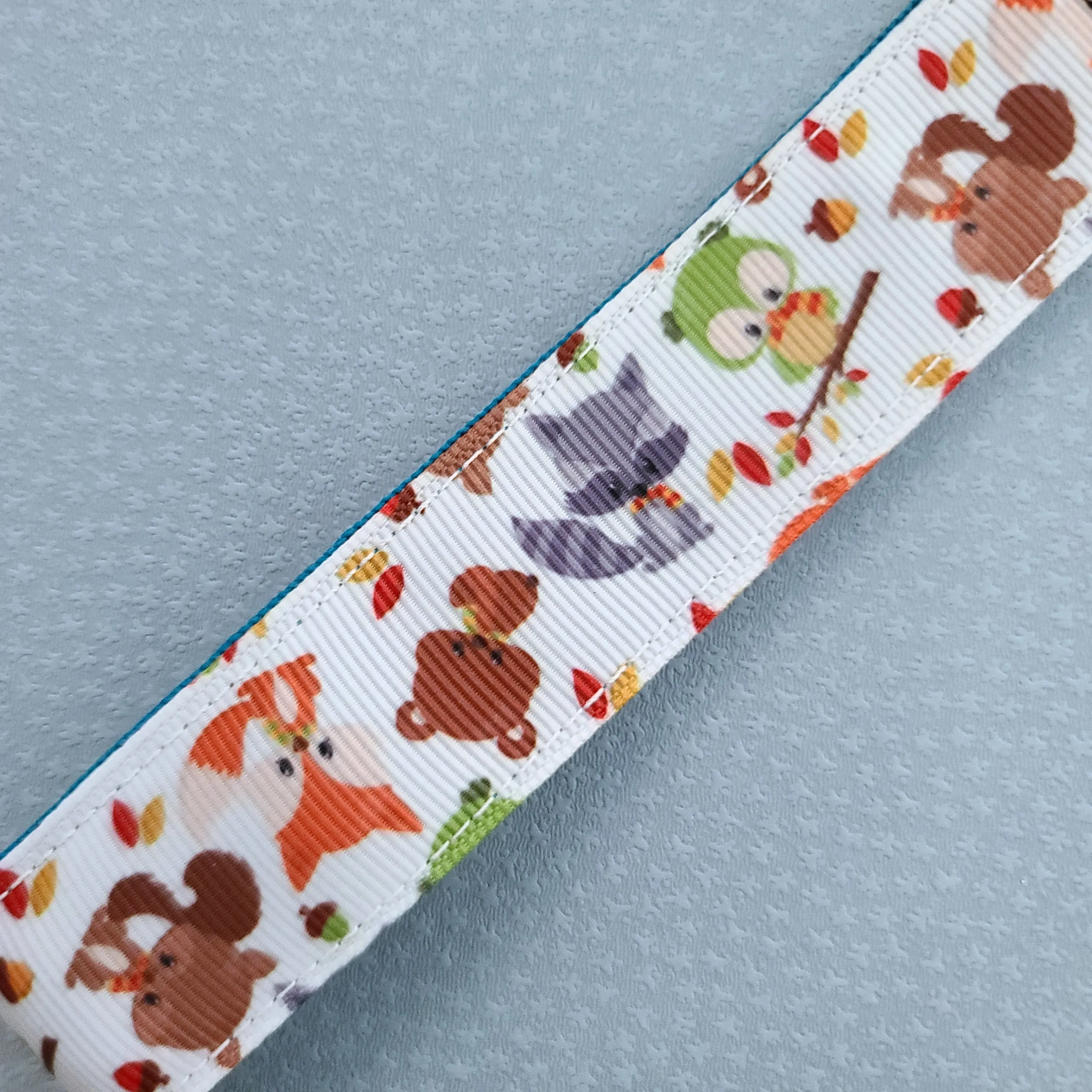 Adorable Fall Forest Friends on White Key Fob on Silver