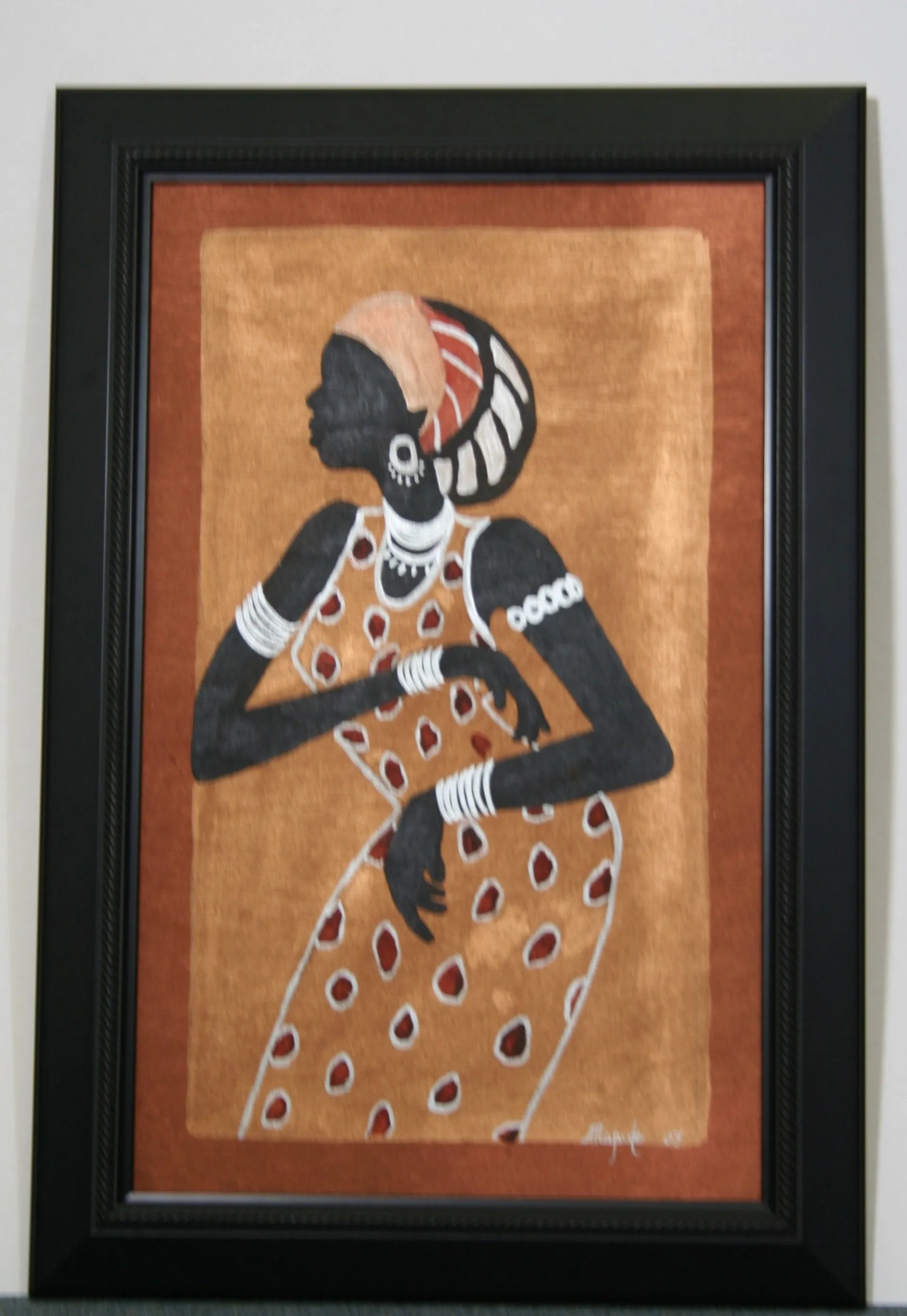 African Woman Painting Modern Xhosa Tribal Woman III Acrylic on Textile Framed in Black Original Art 24"H X 16"W