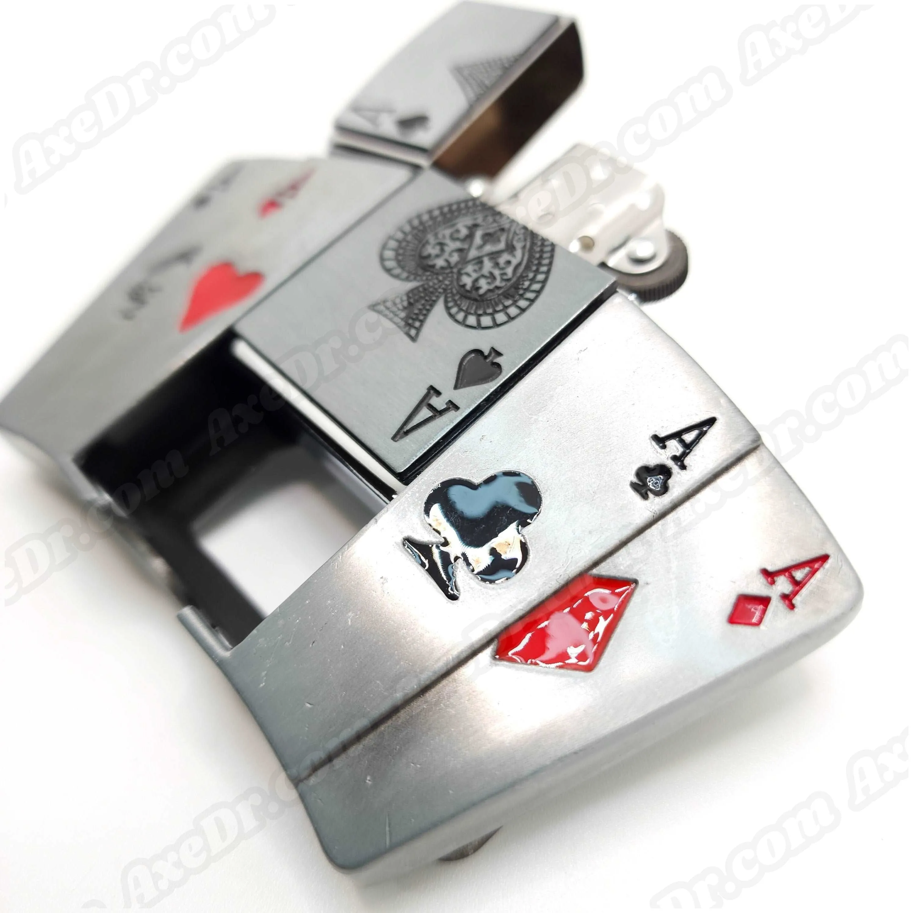 All Aces Lighter Belt Buckle with Genuine Buffalo Leather Belt