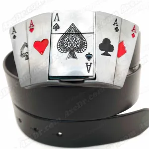All Aces Lighter Belt Buckle with Genuine Buffalo Leather Belt