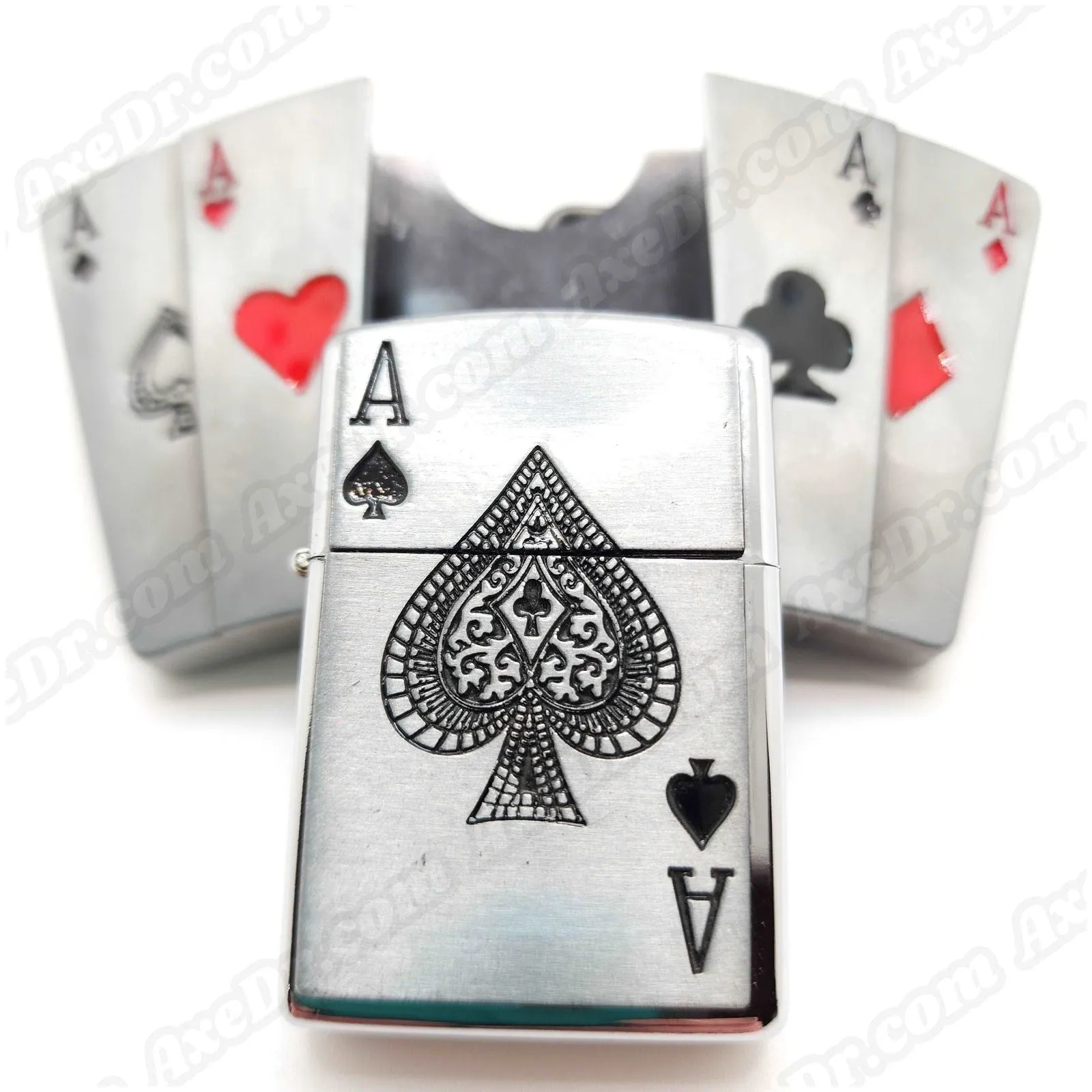 All Aces Lighter Belt Buckle with Genuine Buffalo Leather Belt