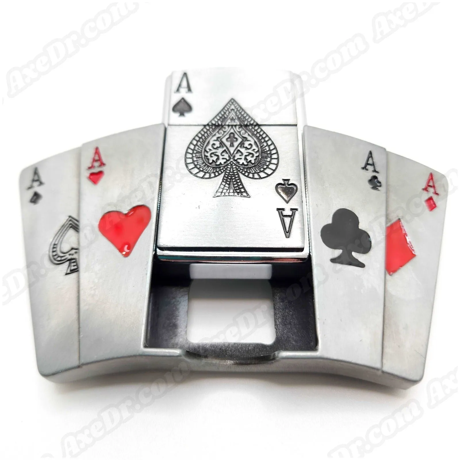 All Aces Lighter Belt Buckle with Genuine Buffalo Leather Belt