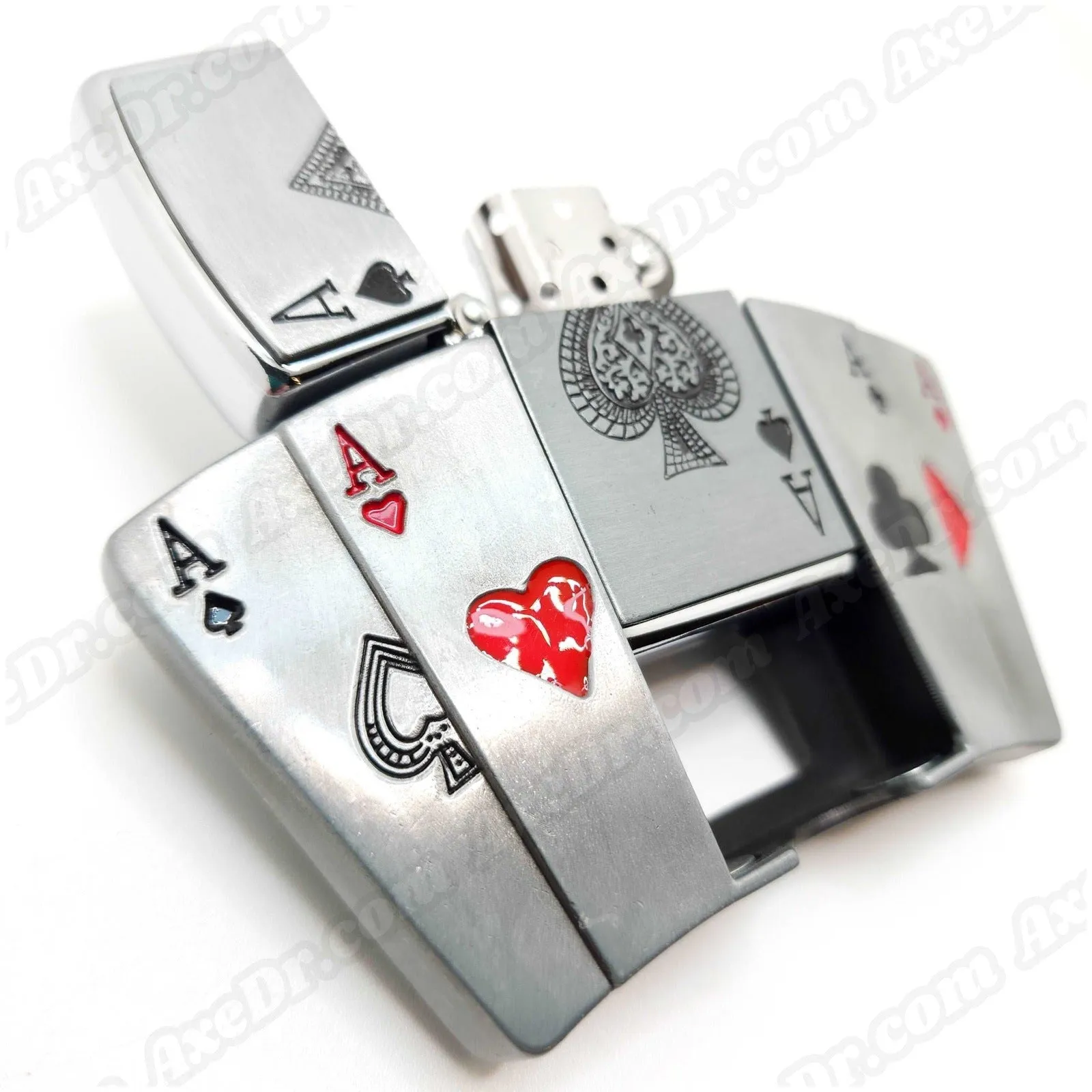 All Aces Lighter Belt Buckle with Genuine Buffalo Leather Belt