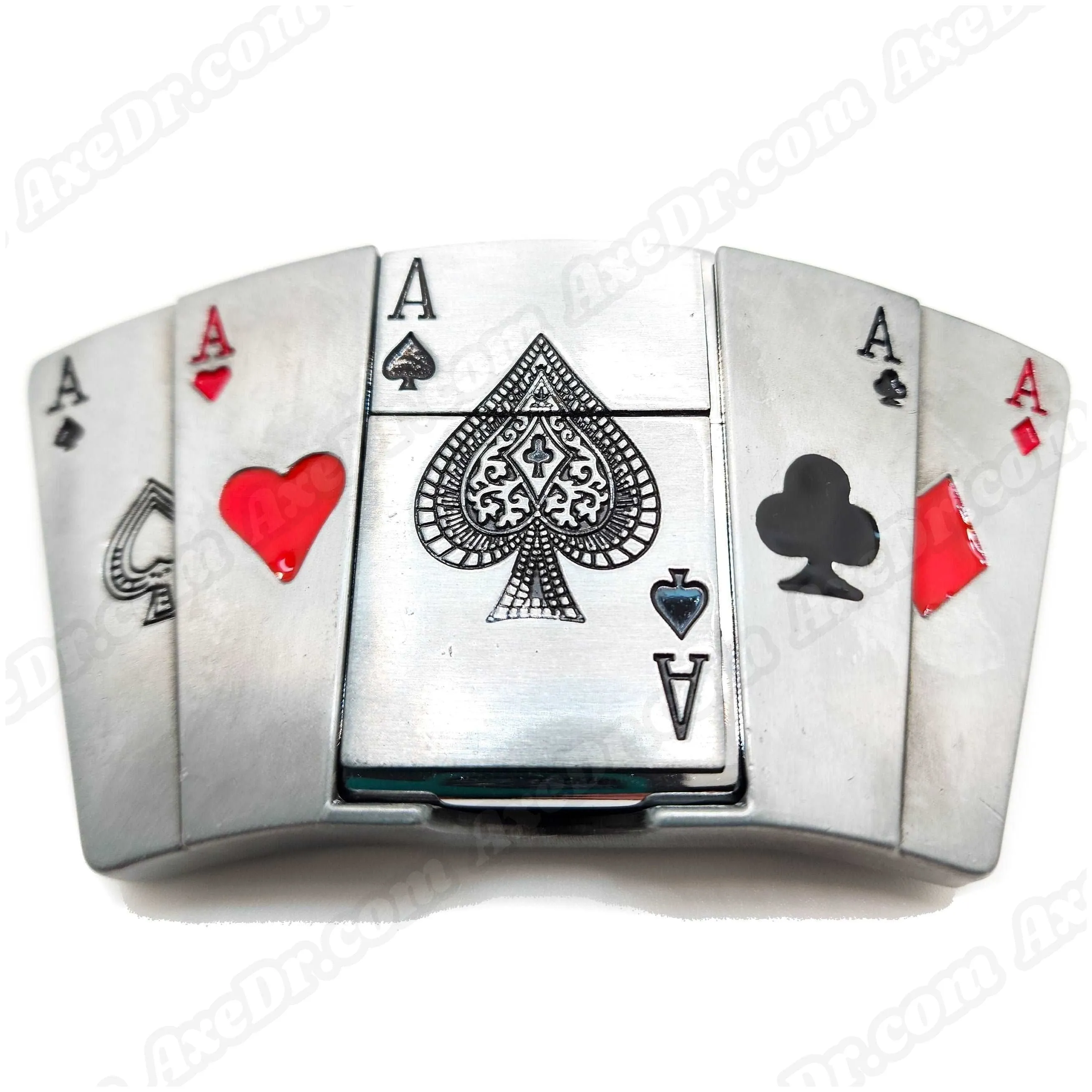 All Aces Lighter Belt Buckle with Genuine Buffalo Leather Belt