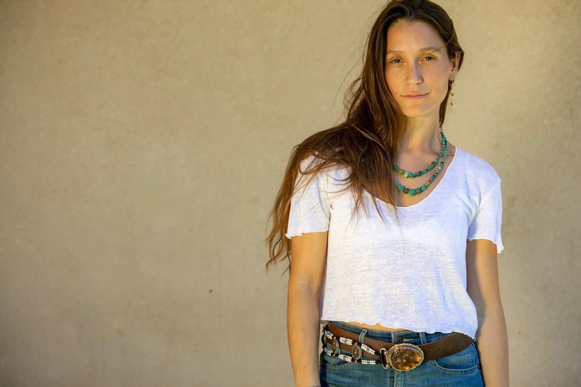 Amber flower buckle belt
