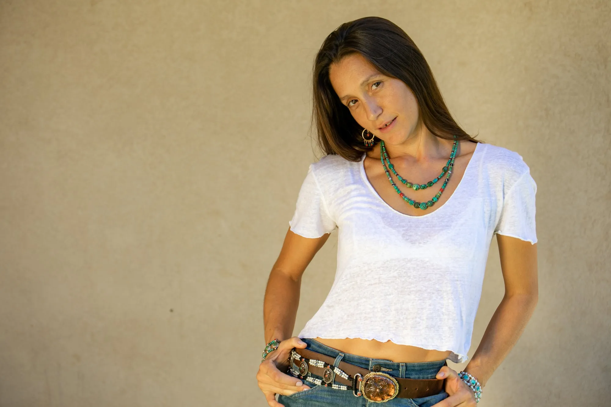 Amber flower buckle belt