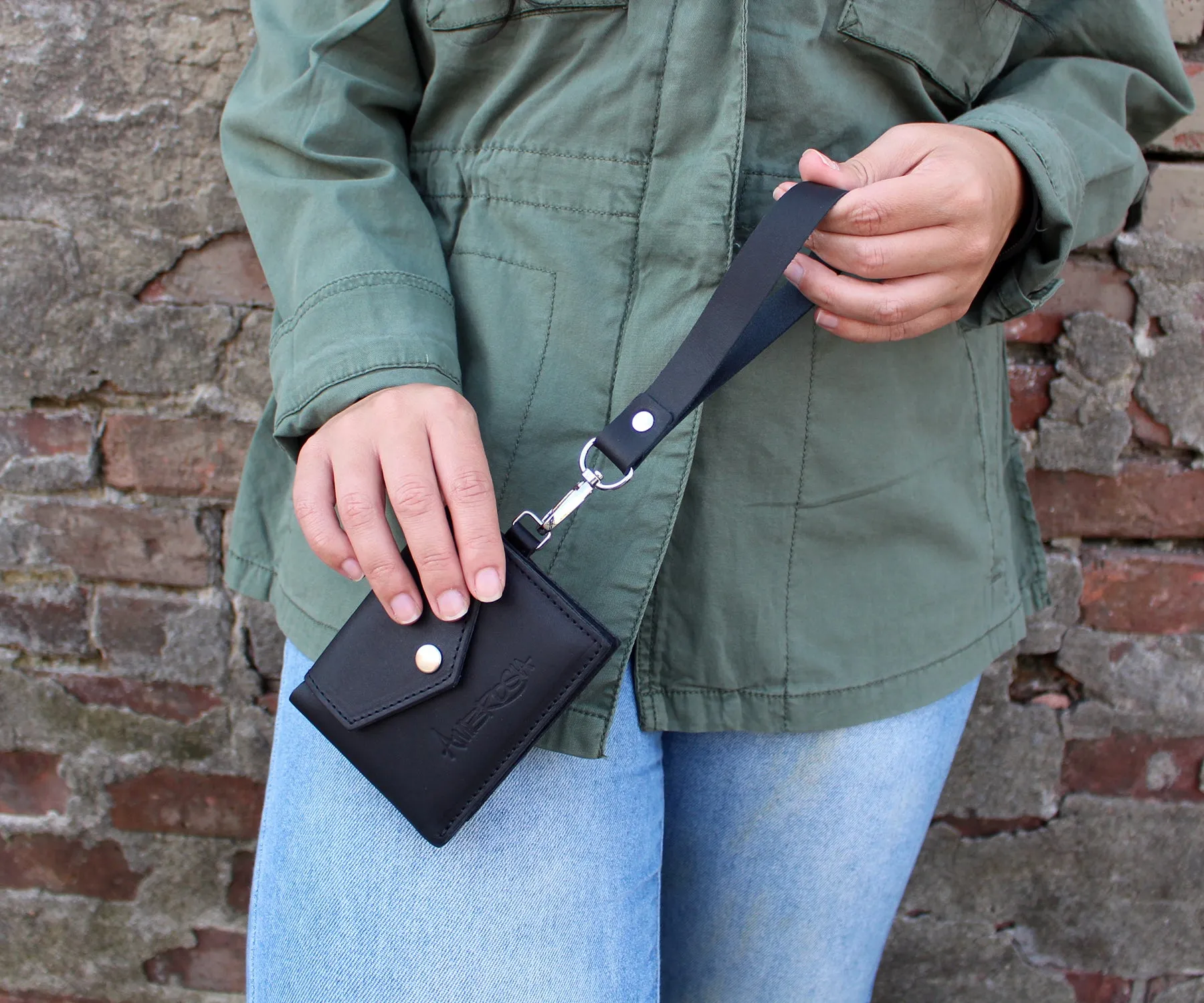 Ambrosia Keychain Black Leather Wristlet