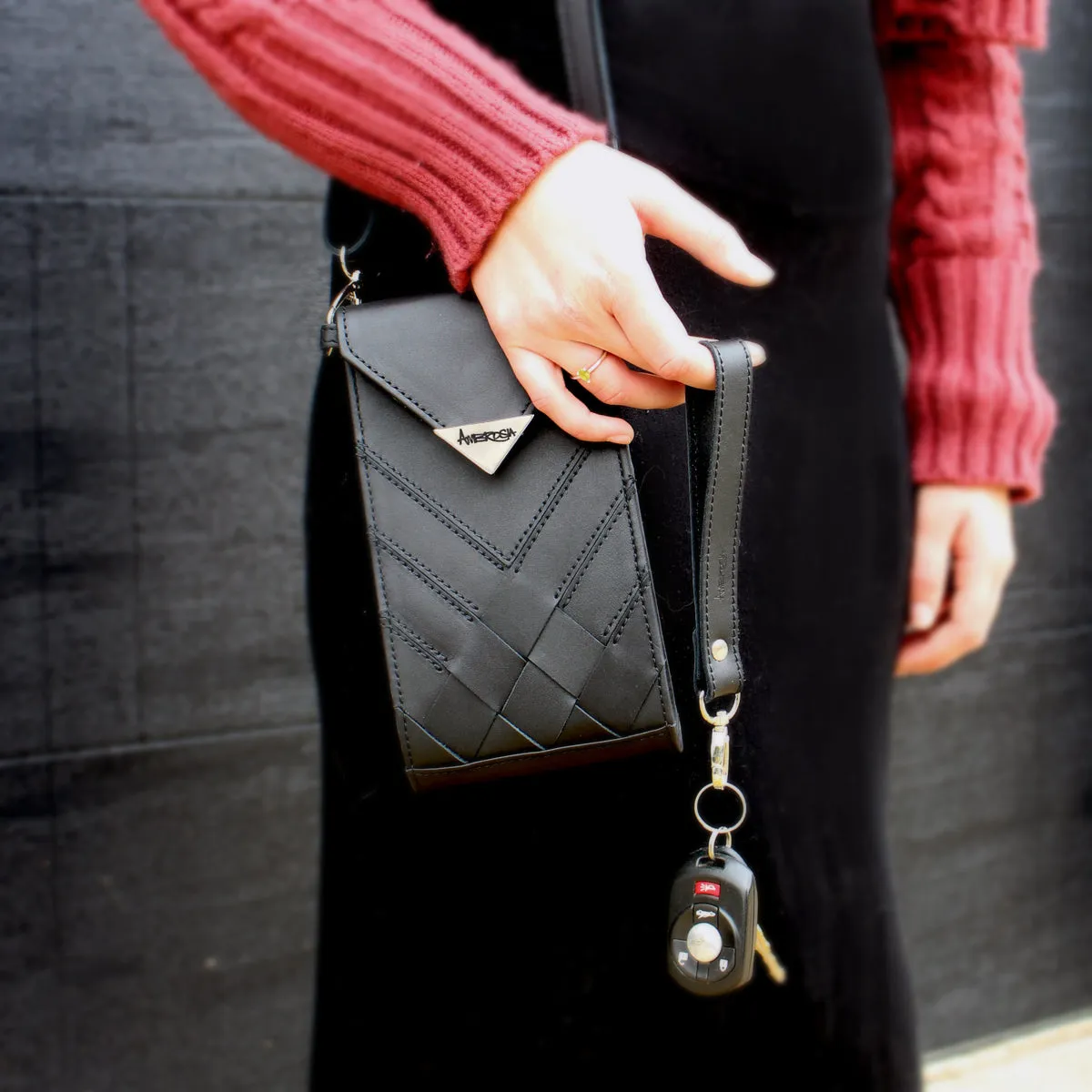 Ambrosia Keychain Black Leather Wristlet