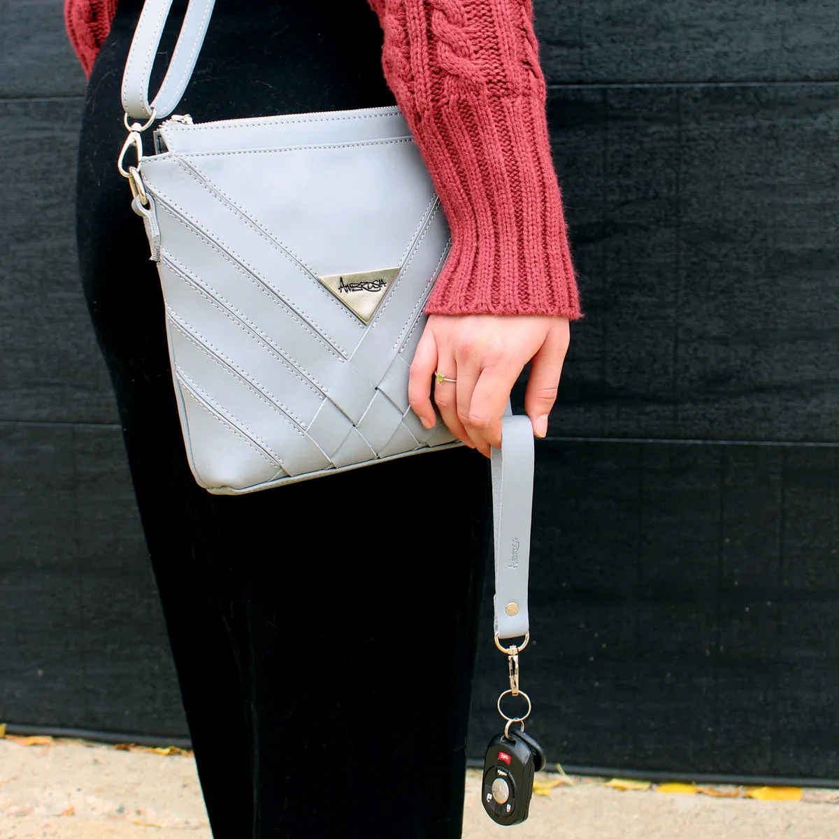 Ambrosia Keychain Gray Leather Wristlet