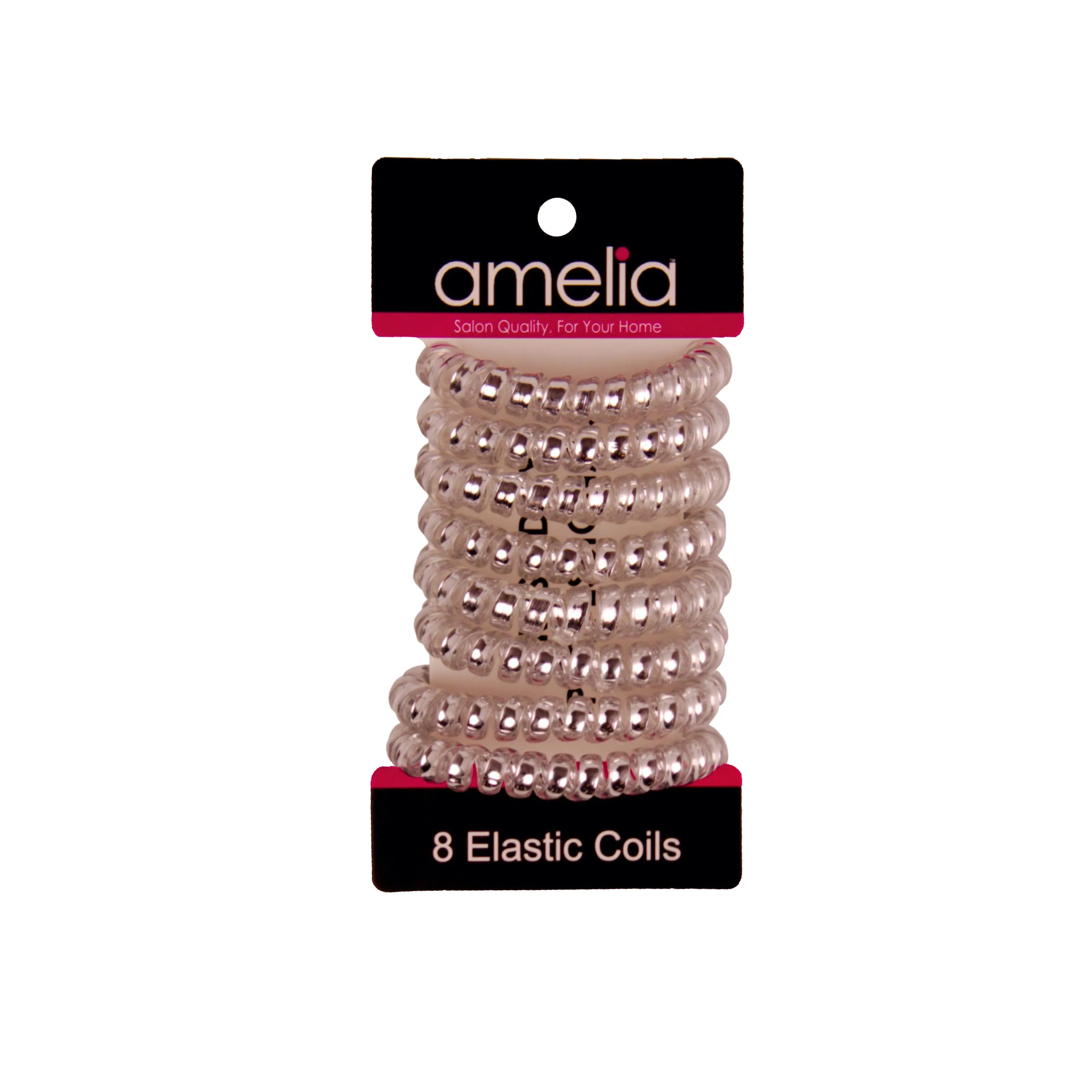 Amelia Beauty Products 8 Medium Smooth Elastic Hair Coils, 2.25in Diameter Spiral Hair Ties, Gentle on Hair, Strong Hold and Minimizes Dents and Creases, Silver