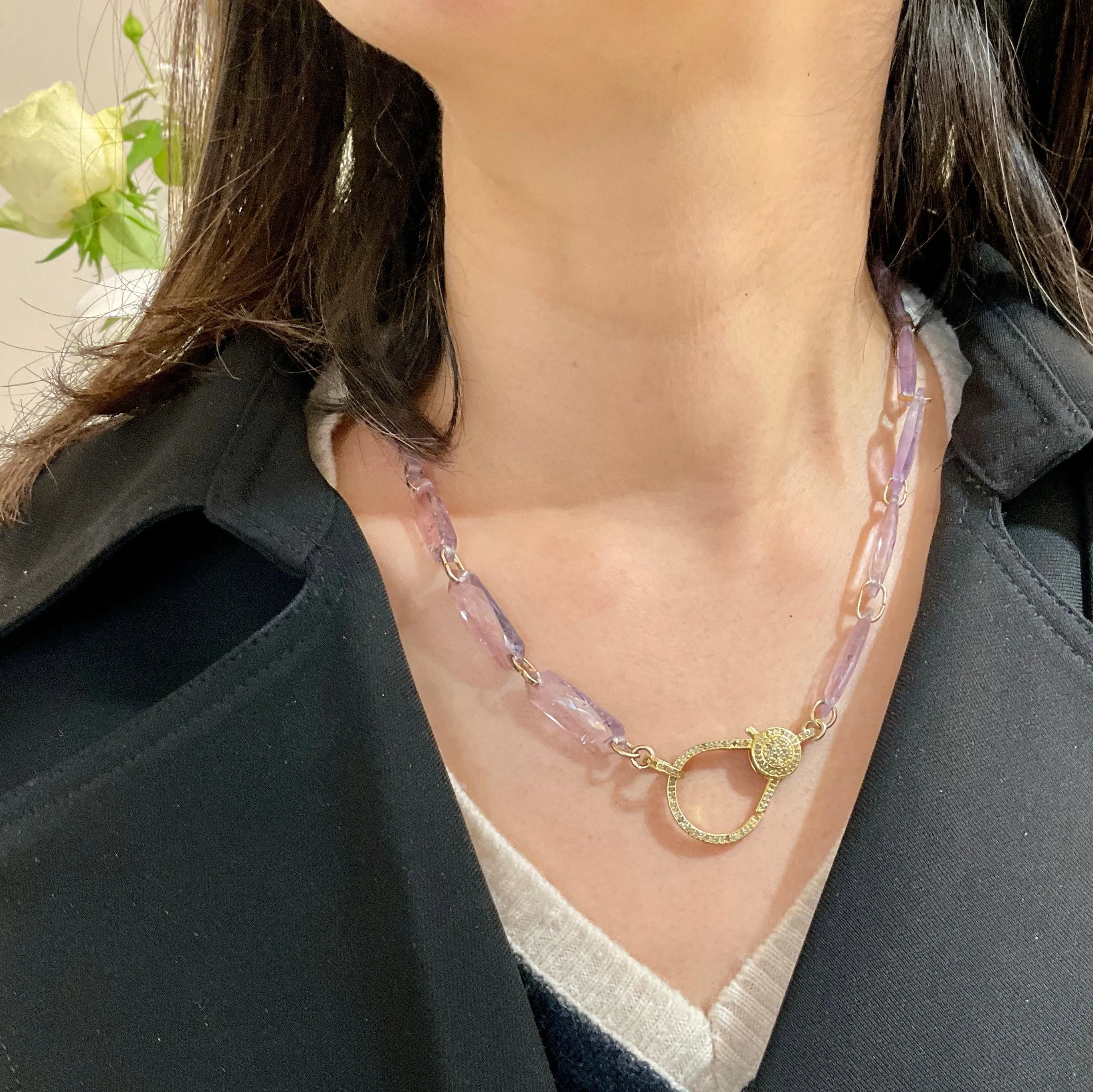 Amethyst Slice Diamond Lock Necklace