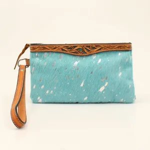 Angel Ranch Turquoise Acid Wash Calf Hair Wristlet