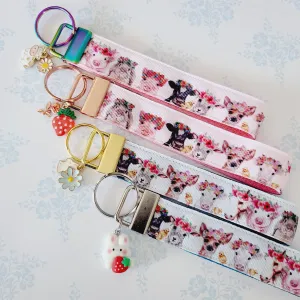 Animals with Haku Leis - Key Chain Fob with Your Choice of Rose Gold, Yellow Gold or Silver Hardware