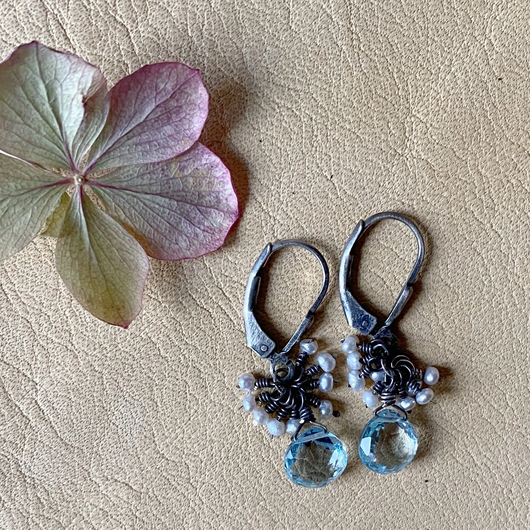 Aquamarine with Pearls Earrings