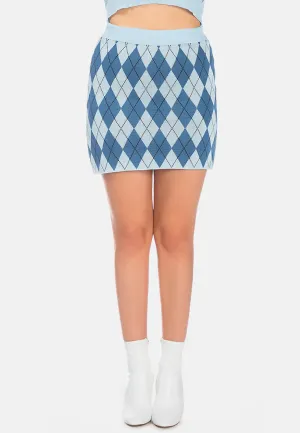 Argyle Checks Knitted Mini Skirt
