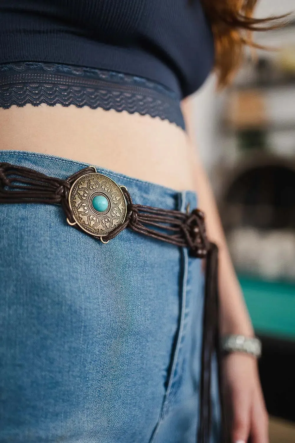 aspen macrame belt in brown