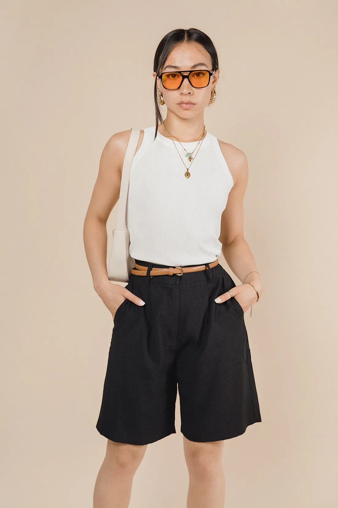 Astrid Longline Black Floaty Shorts