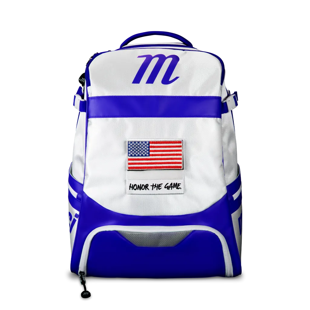 Back Pack Beisbol Softbol Marucci Dynamo MBDYNBP Blanco Azul Grande