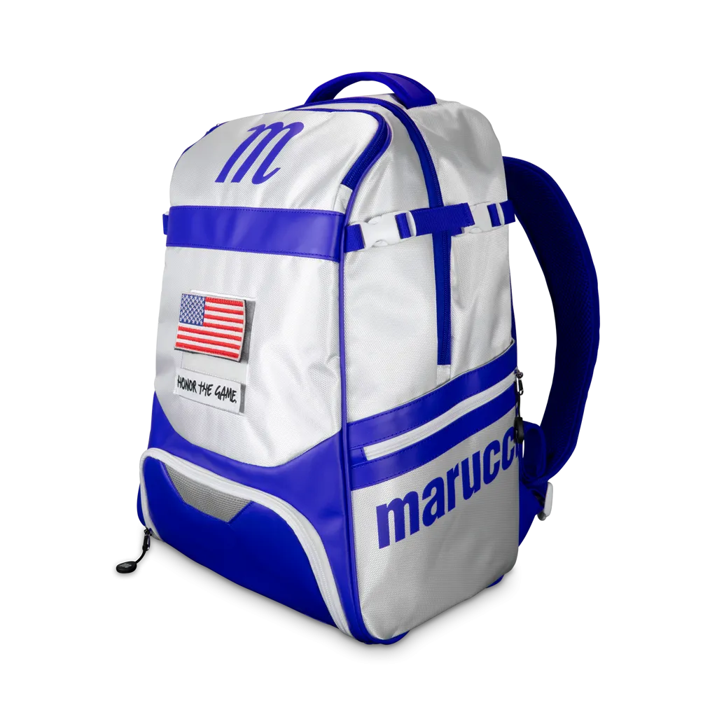 Back Pack Beisbol Softbol Marucci Dynamo MBDYNBP Blanco Azul Grande