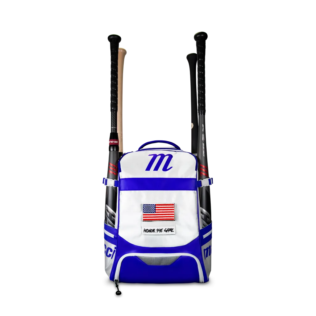 Back Pack Beisbol Softbol Marucci Dynamo MBDYNBP Blanco Azul Grande