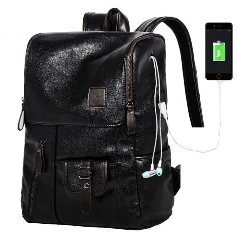 Backpack USB Charging <br> Vegan Leather